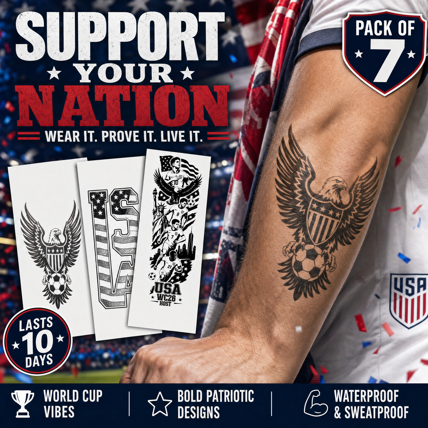 WC26 Temporary Tattoo Pack for Americans(7 Designs)
