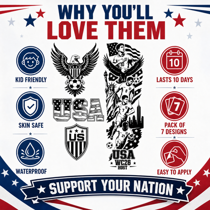 WC26 Temporary Tattoo Pack for Americans(7 Designs)